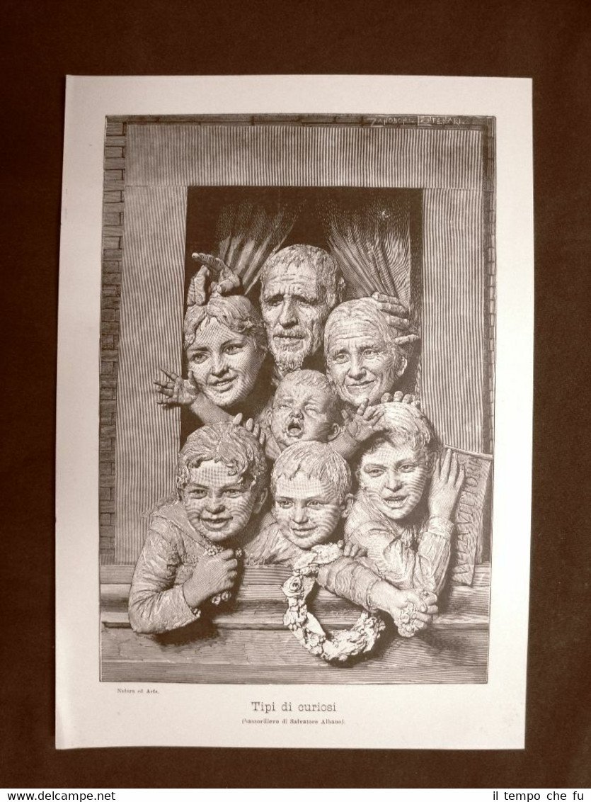 Tipi di curiosi Bassorilievo di Salvatore Albano Stampa del 1891