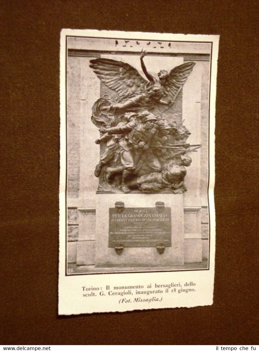 Torino 18 giugno 1923 Inaugurazione Monumento Bersaglieri Scultore G. Ceragioli
