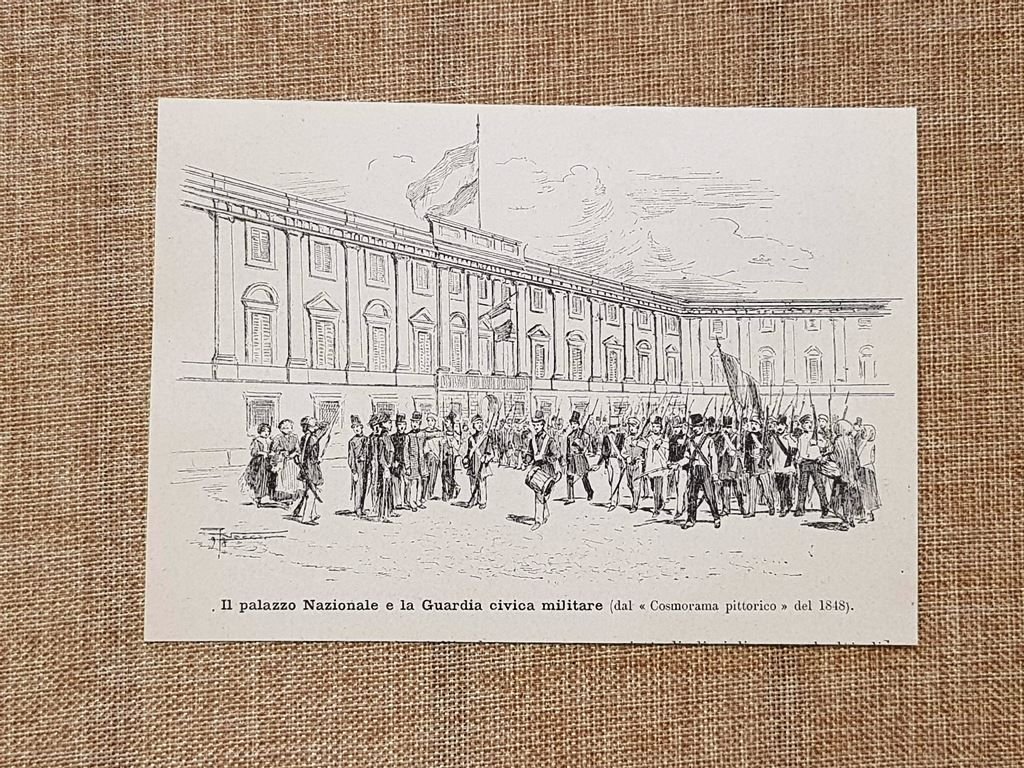 Torino Palazzo nazionale e Guardia civica militare Stampa del 1898