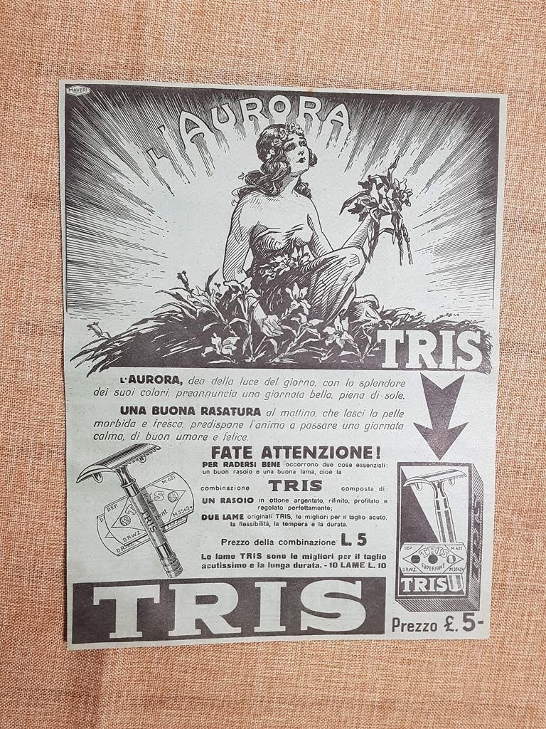 Tris Lamette o lame da barba Pubblicità degli inizi del …
