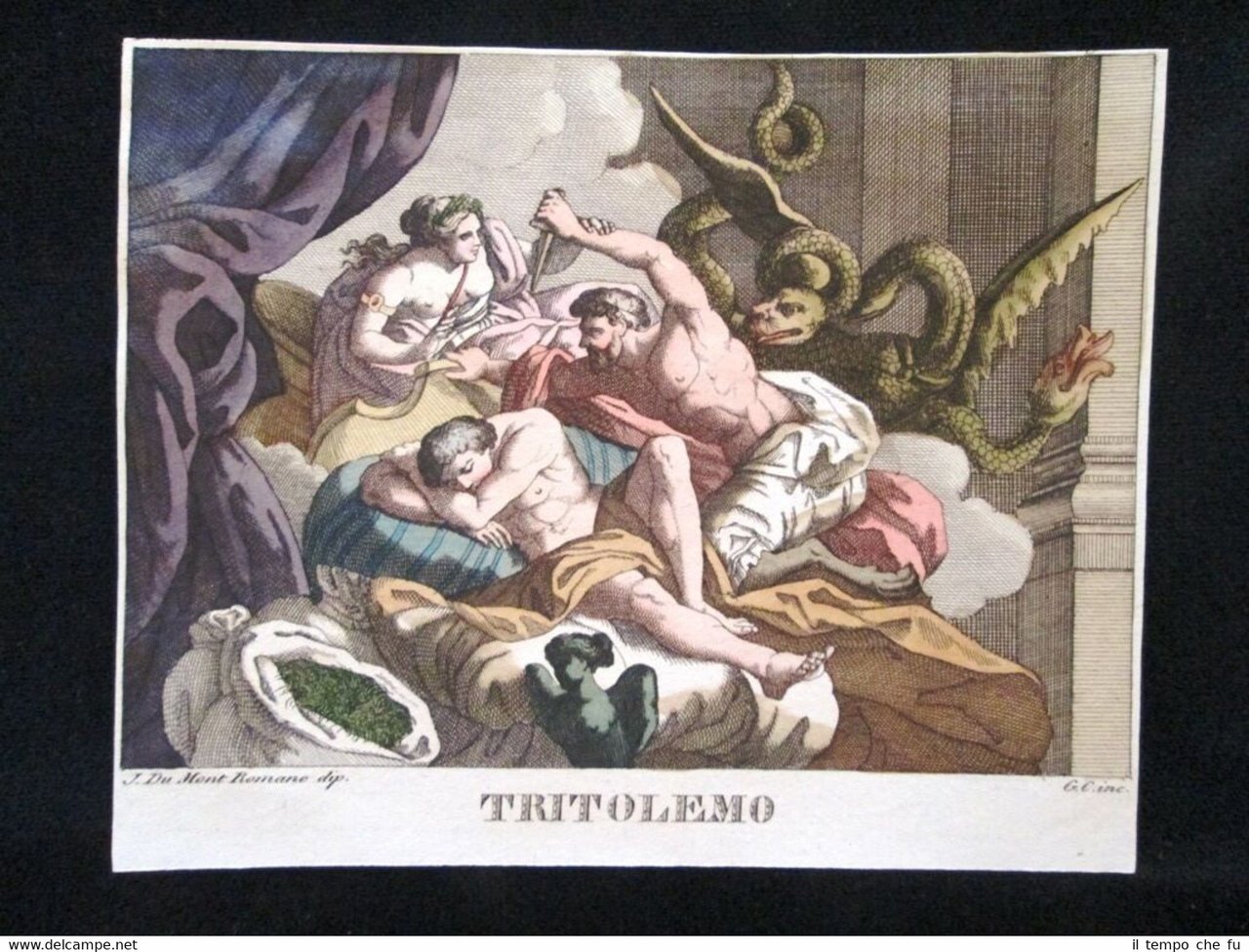 Tritolemo Incisione colorata a mano del 1820 Mitologia Pozzoli | Immagine principale