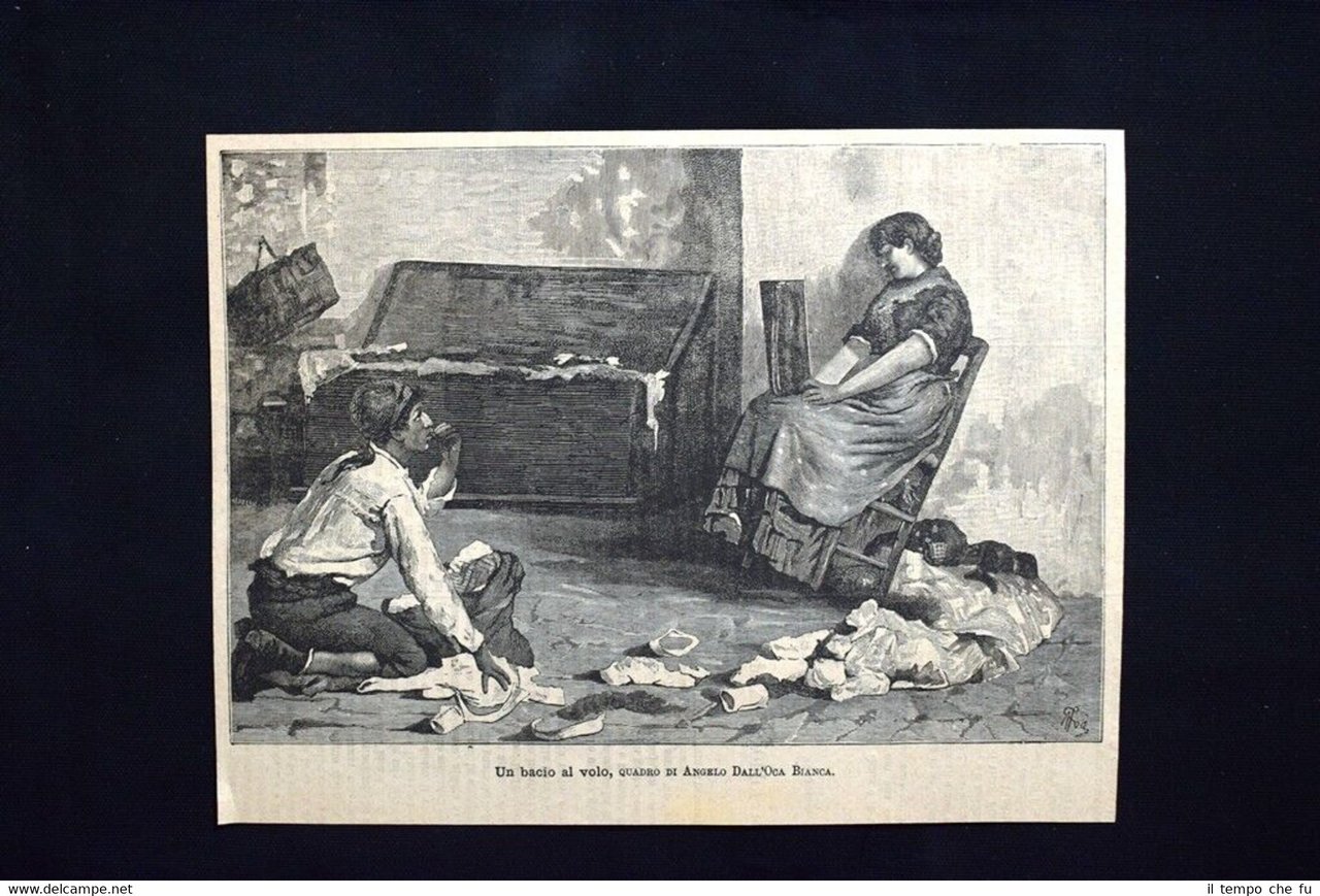 Un bacio al volo, quadro di Angelo Dall'Oca Bianca Incisione …