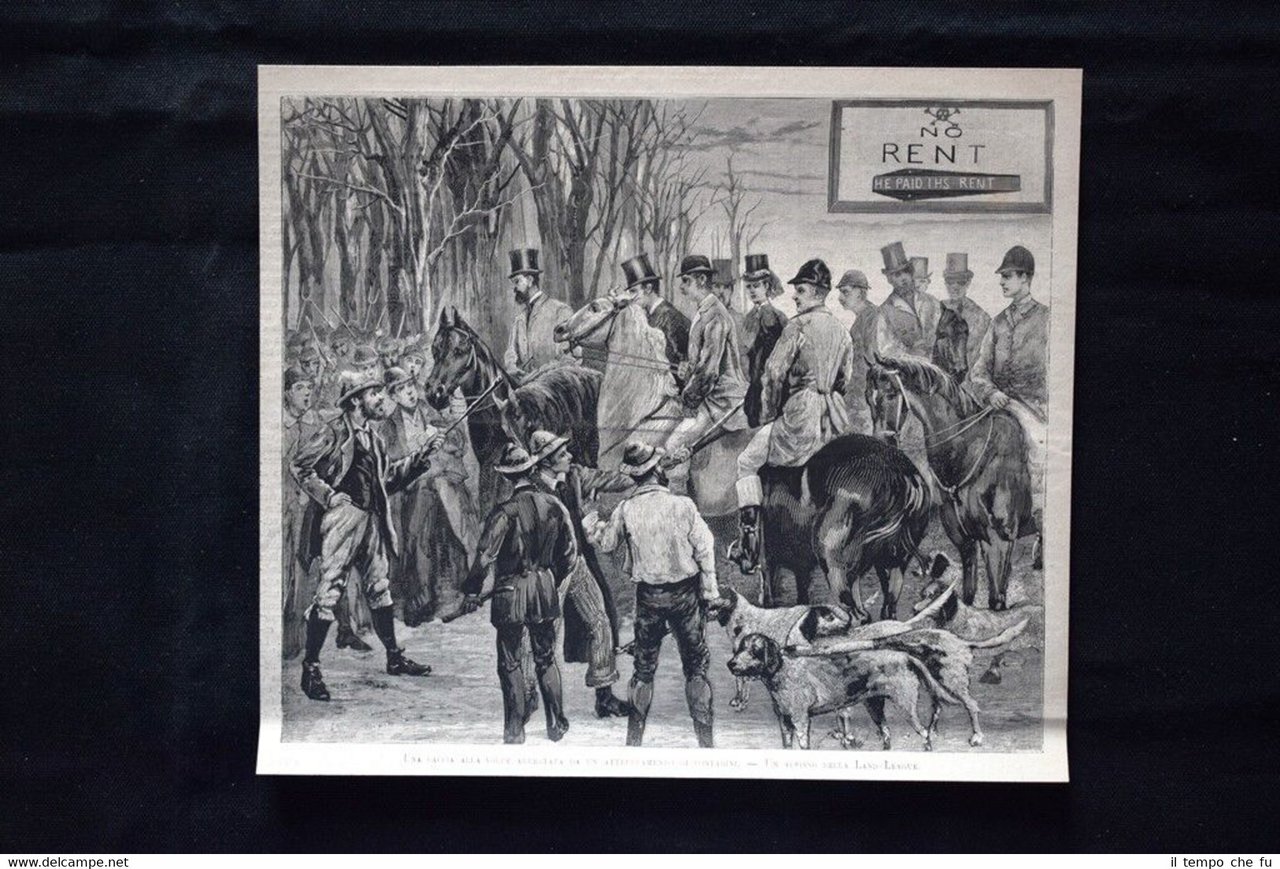 Una caccia alla volpe arrestata da contadini Incisione del 1882