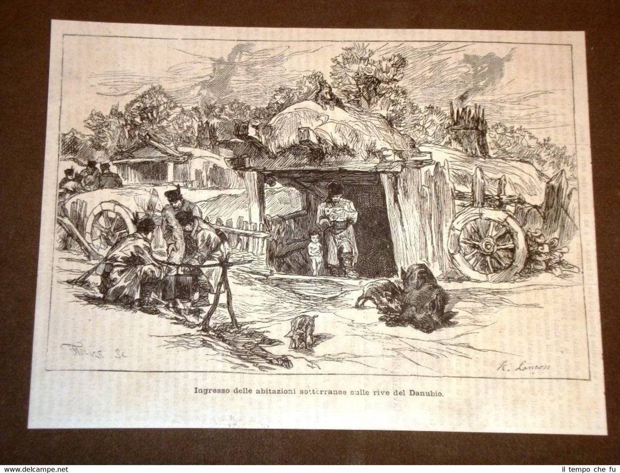 Ungheria nel 1877 Veduta dell'ingresso delle abitazioni sotterranee rive Danubio