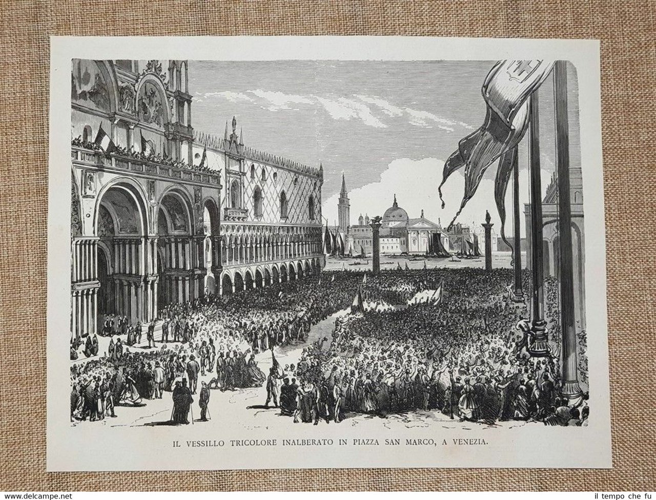 Unità Italia Venezia nel 1866 Vessillo tricolore inalberato in Piazza …