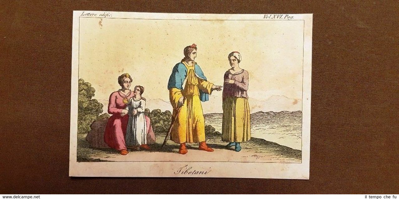 Uomini e Donne del Tibet Acquaforte acquerellata a mano 1823 …
