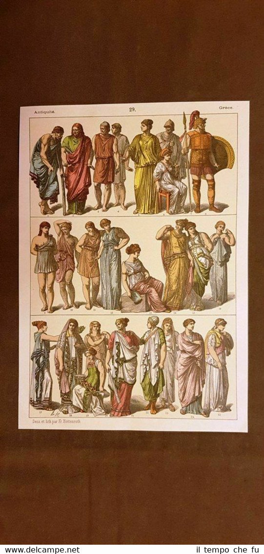 Uomini e donne in costume tipico (2) Grecia antica Litografia …