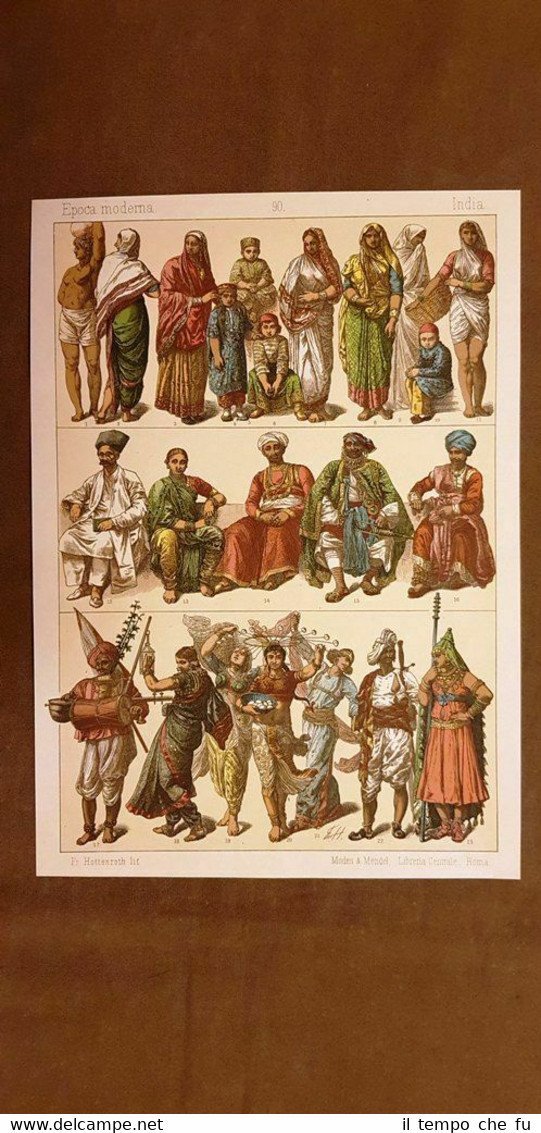 Uomini e donne in costume tipico India Litografia del 1878