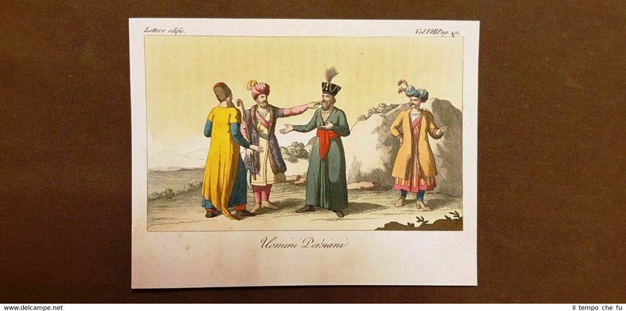 Uomini persiani Persia Acquaforte acquerellata a mano del 1823 Costume …