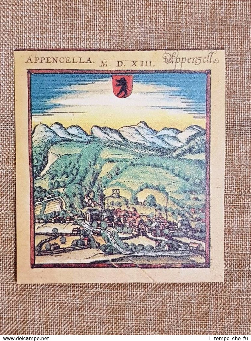 Veduta città Appenzello Appenzell Svizzera Anno 1572 Braun e Hogenberg …