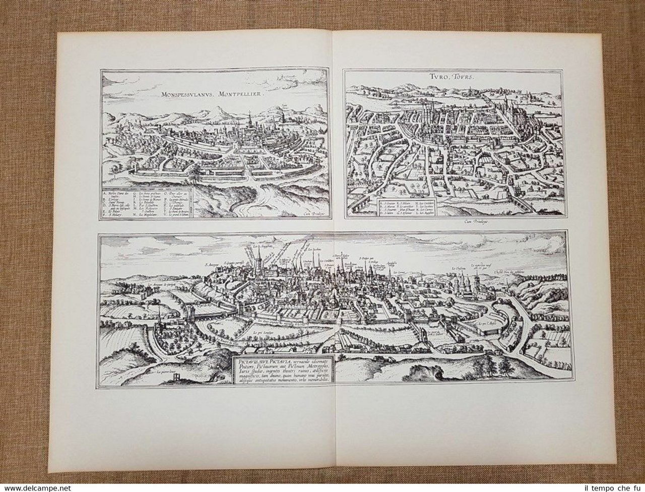 Veduta città Montpellier Tours Poitiers Francia 1612 Braun e Hogenberg …