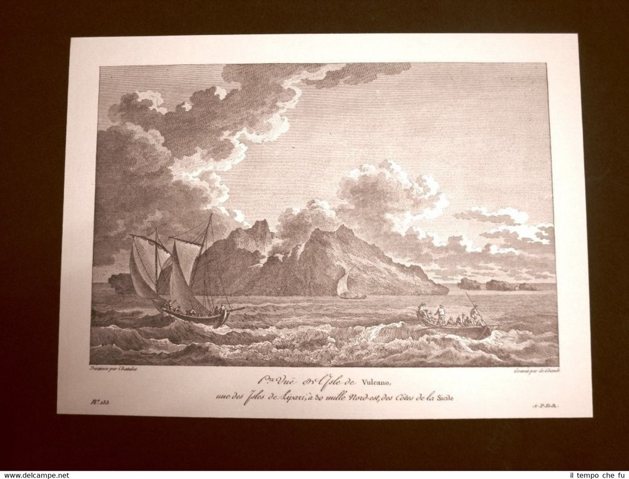 Veduta dell'Isola di Vulcano Arcipelago delle Eolie Litografia Saint-Non