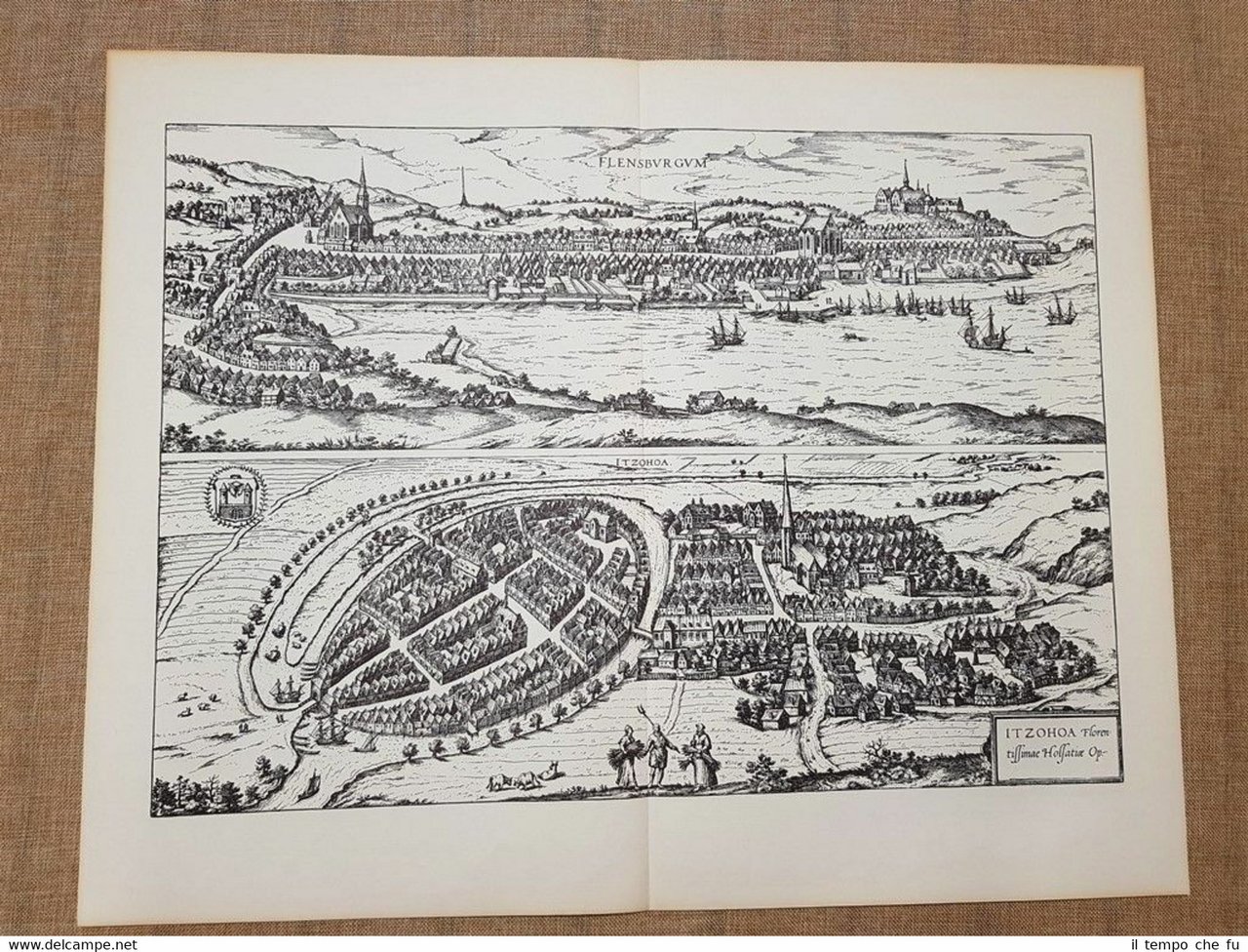 Veduta della città di Flensburg e Itzehoe Anno 1599 Braun …