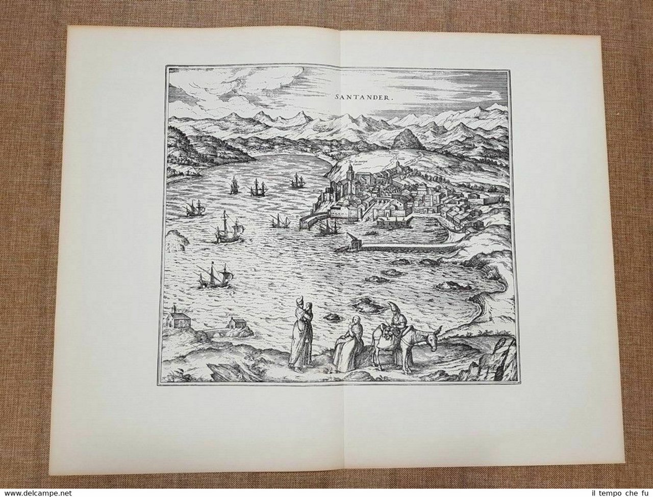 Veduta della città di Santander Spagna Anno 1575 G. Braun …