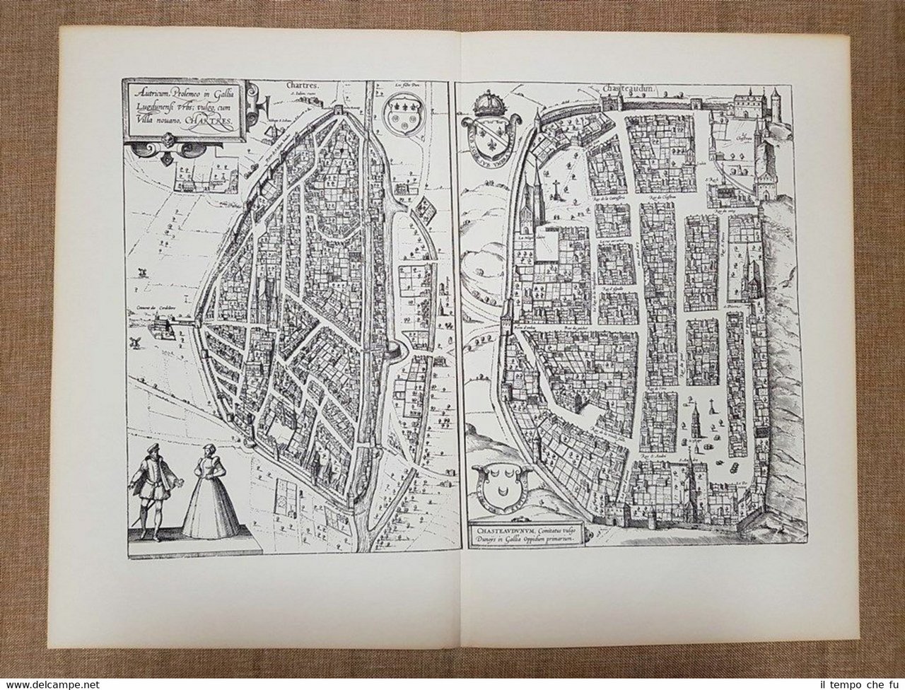 Veduta delle città Chartres e Chateaudun Francia 1588 Braun e …