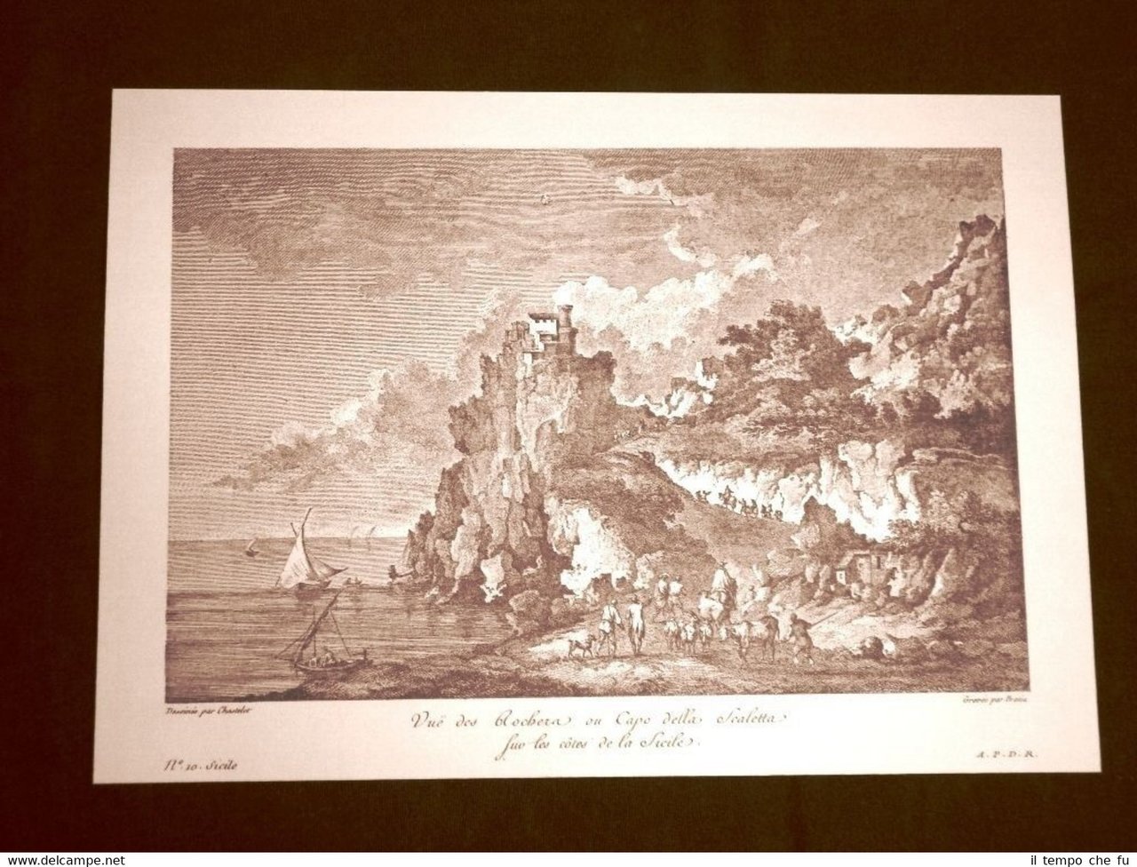 Veduta delle rocce di Capo Scaletta, Messina, Sicilia Litografia Saint-Non