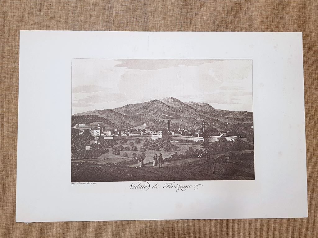 Veduta di Fivizzano nell'800 Antonio Terreni Grande litografia Ristampa