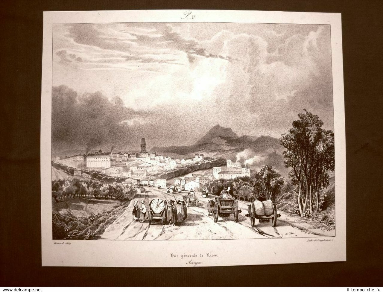 Veduta generale di Riom Auvergne Francia Dauzat Engelmann Incisione di …