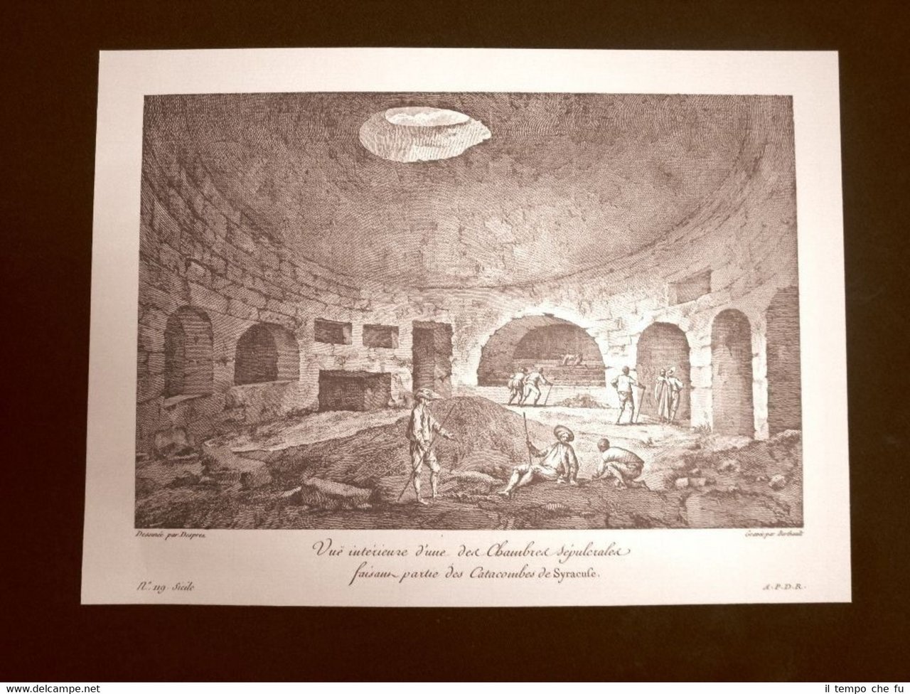 Veduta interna delle catacombe di Siracusa Sicilia Litografia Saint-Non