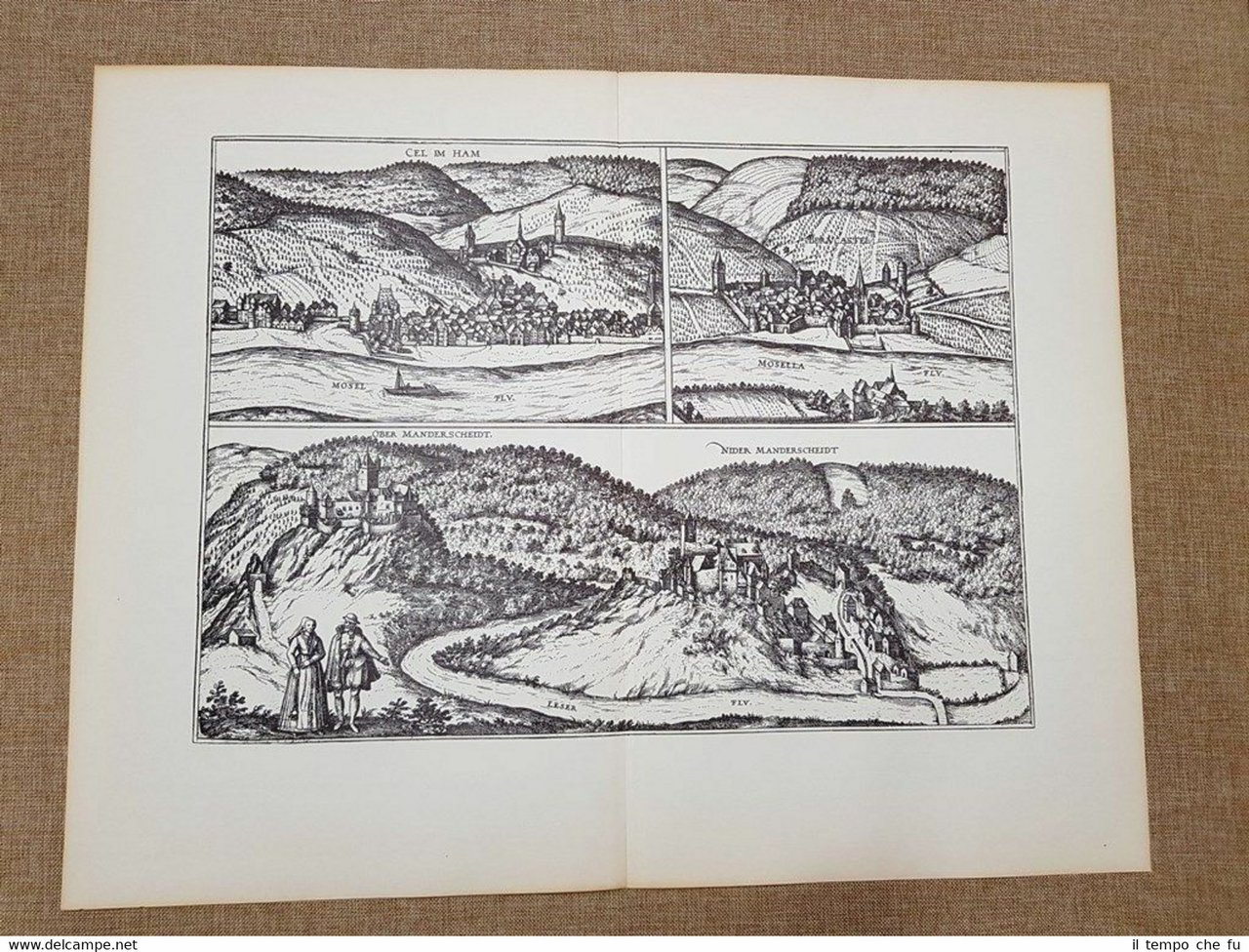 Vedute città Zell Berncastel Manderscheid Germania 1610 Braun Hogenberg Ristampa