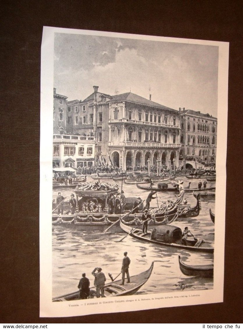 Venezia nel 1897 Funerale di Giacinto Gallina Feretro sulla gondola