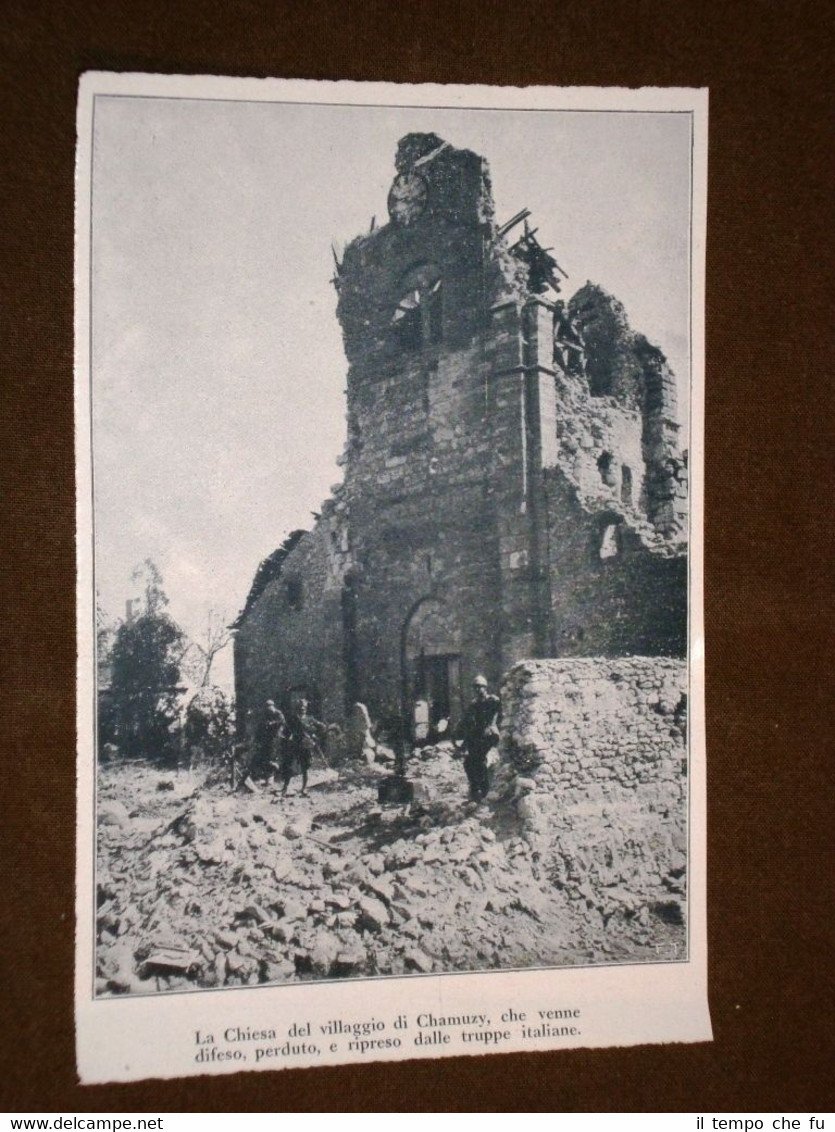 WW1 Prima guerra mondiale 1914-1918 Chiesa del villaggio di Chamuzy …