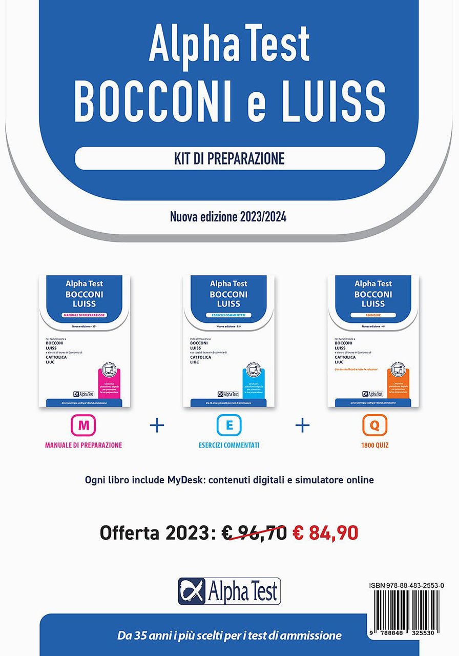 Alpha Test Bocconi Luiss. Kit di preparazione: Manuale di preparazione-Esercizi …