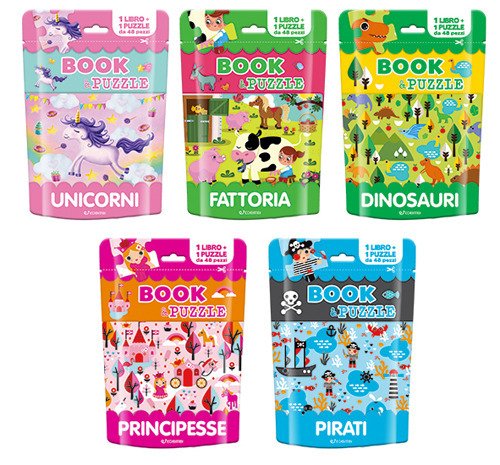 Book & Puzzle. Unicorni-Fattoria-Principesse-Dinosauri-Pirati