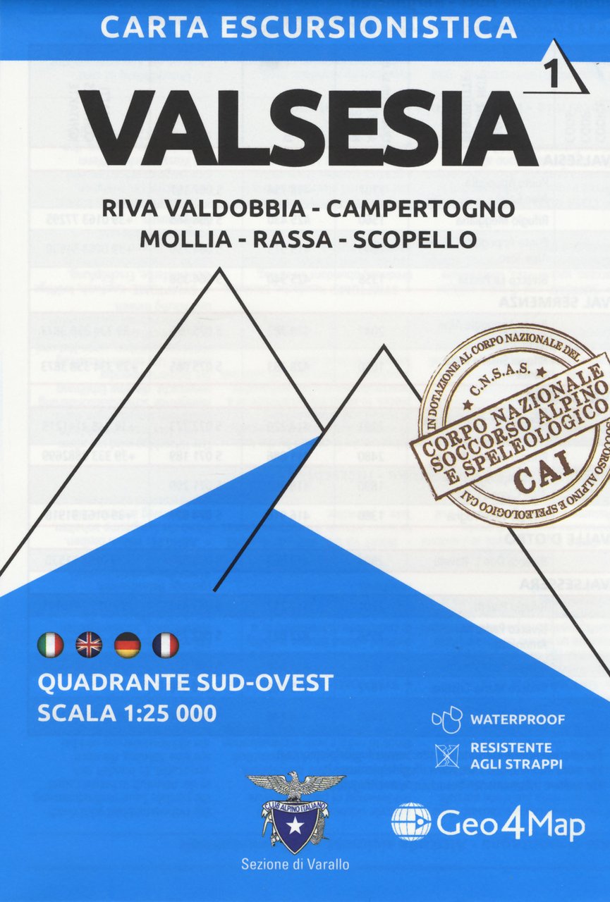 Carta escursionistica Valsesia. Riva Valdobbia, Campertogno, Mollia, Rassa, Scopello. Quadrante …