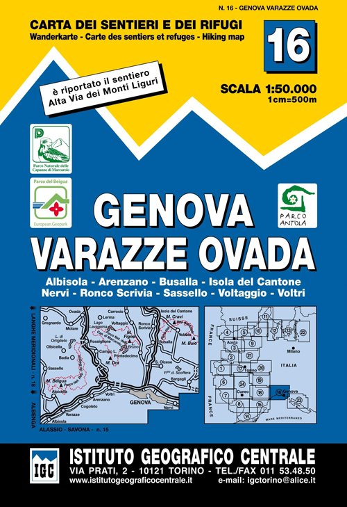 Carta n. 16 Genova, Varazze, Ovada 1:50.000. Carta dei sentieri …
