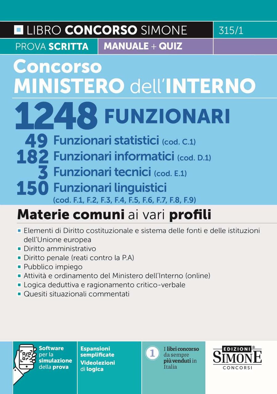 Concorso Ministero dell'Interno 1248 funzionari. 49 Funzionari statistici (cod. C1) …