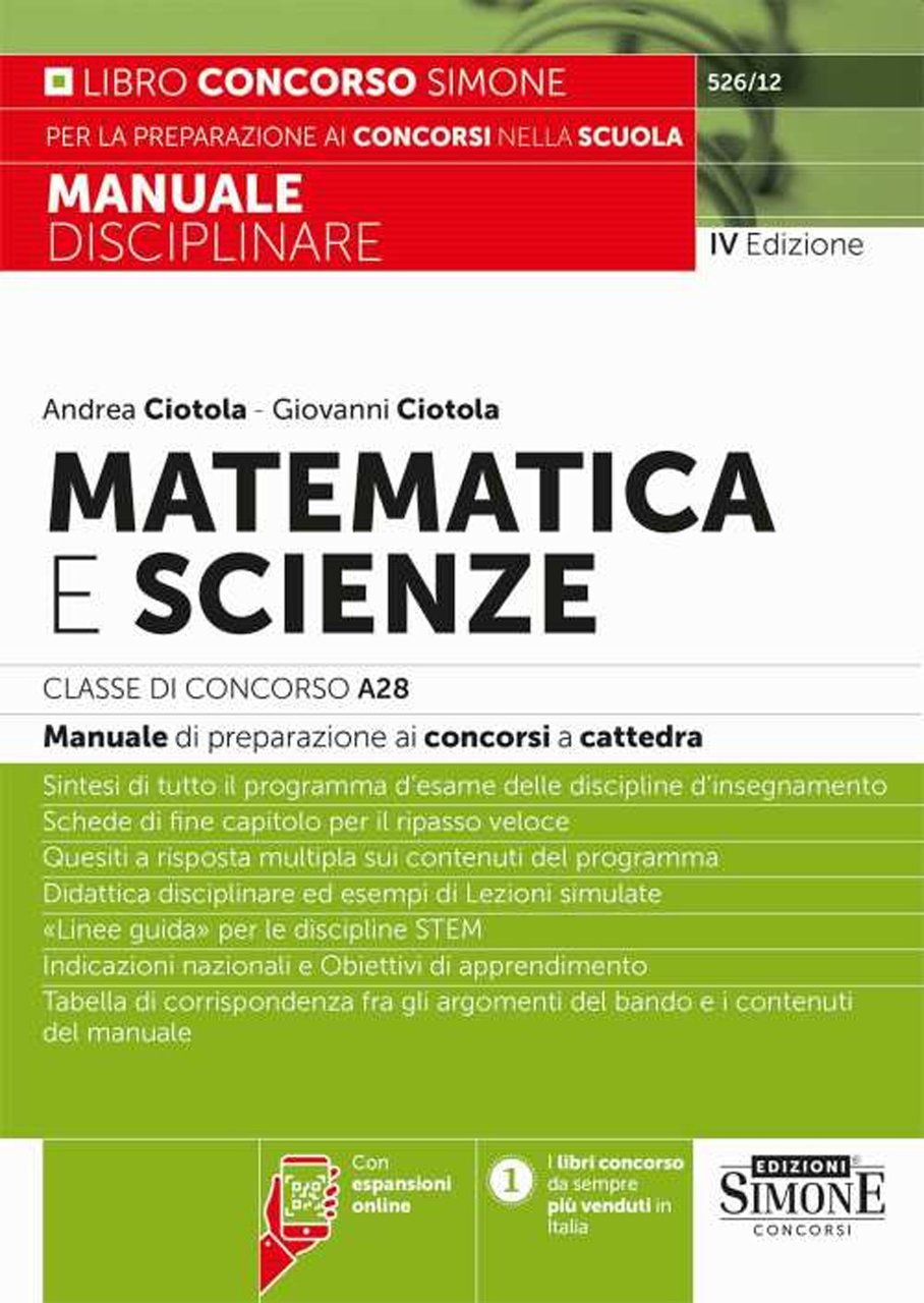 Matematica e scienze. Classe di concorso A28. Manuale di preparazione …