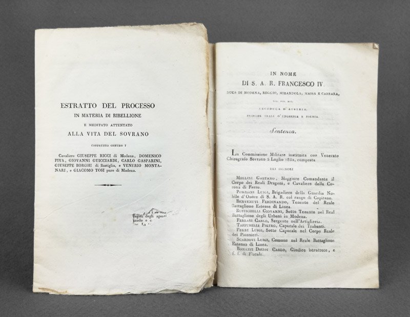 [Ducato di Modena] Sentenza ed estratto del processo in materia …