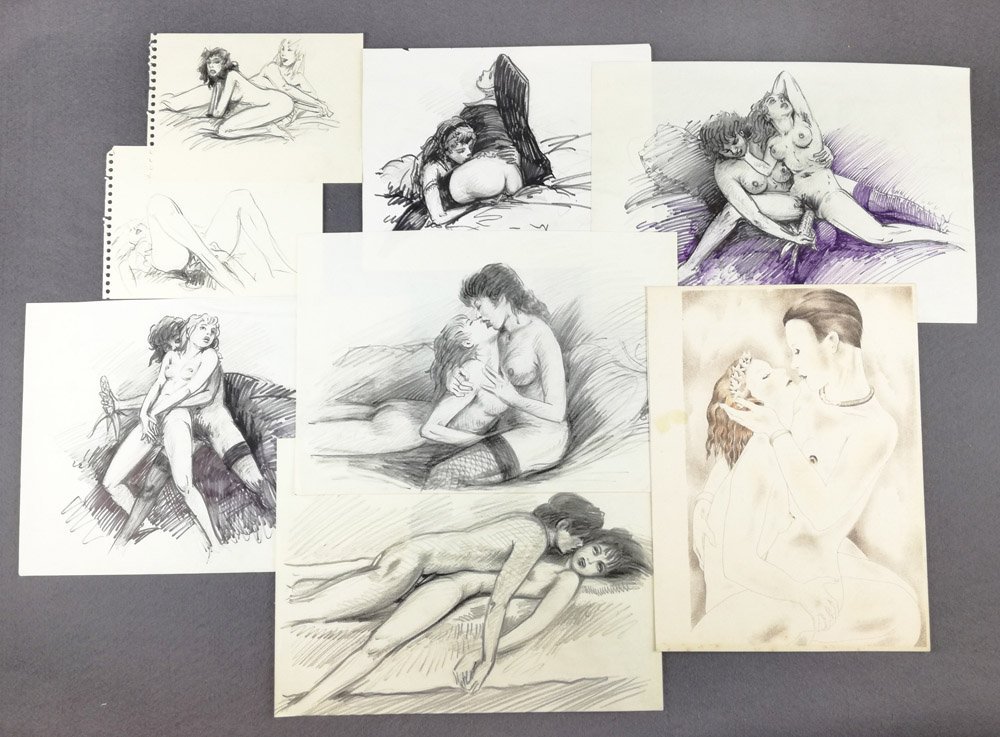 Erotismo: 7 disegni originali raffiguranti scene saffiche molto esplicite