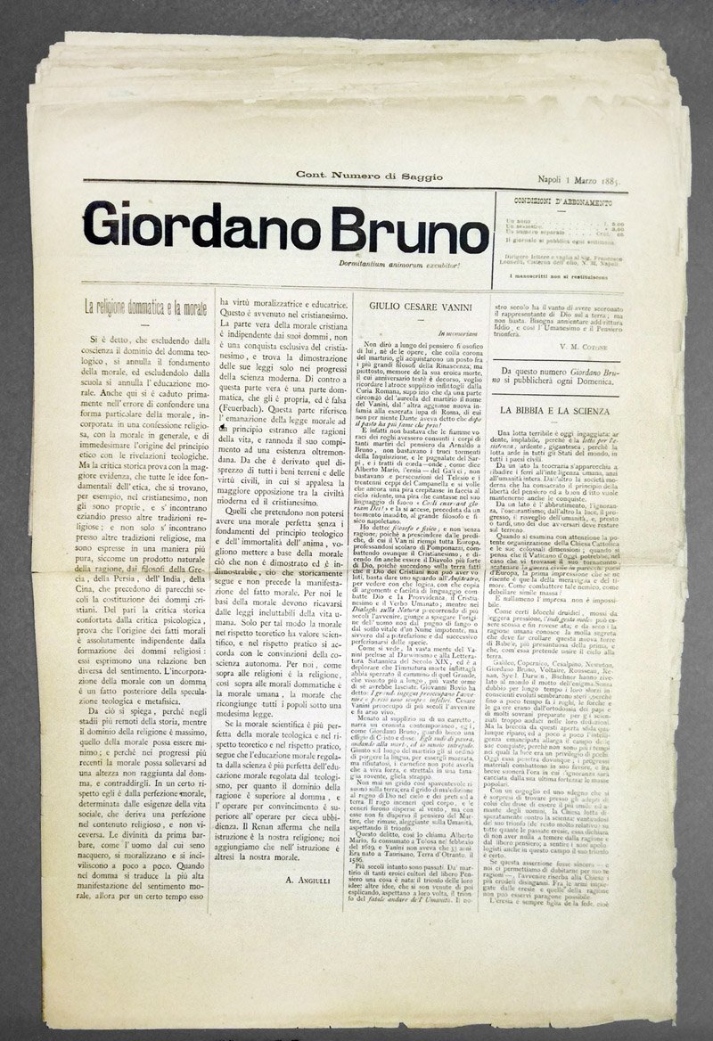 Giordano Bruno. Periodico anticlericale della domenica. Rivista per Liberi pensatori. …