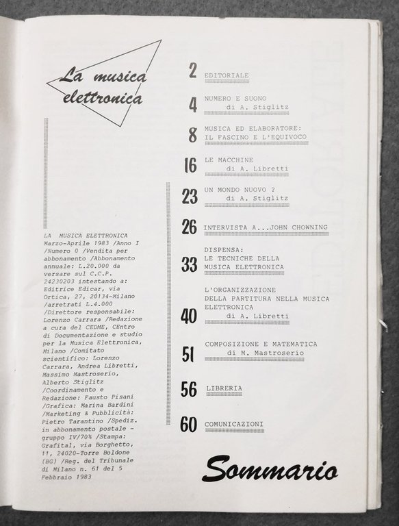 La musica elettronica. Numeri 0, 1, 2, 3 del 1983