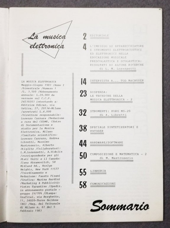 La musica elettronica. Numeri 0, 1, 2, 3 del 1983