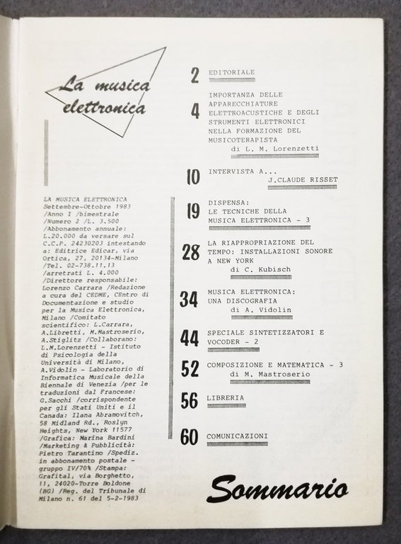 La musica elettronica. Numeri 0, 1, 2, 3 del 1983