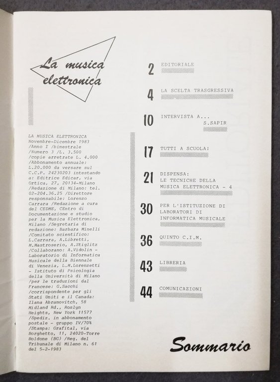 La musica elettronica. Numeri 0, 1, 2, 3 del 1983