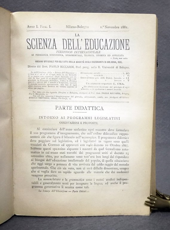 La scienza dell'educazione. Periodico internazionale di pedagogia scientifica, sperimentale, teorica, …