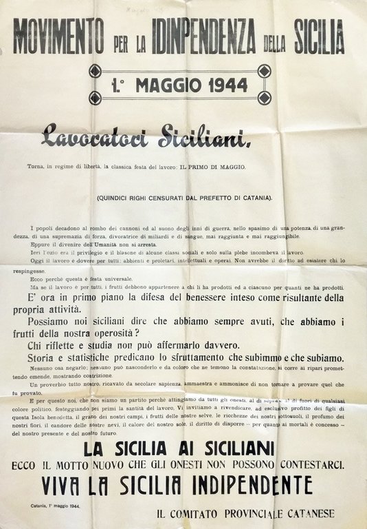 Movimento indipendentista siciliano (MIS). Raro corpus documentale (1944-1947)