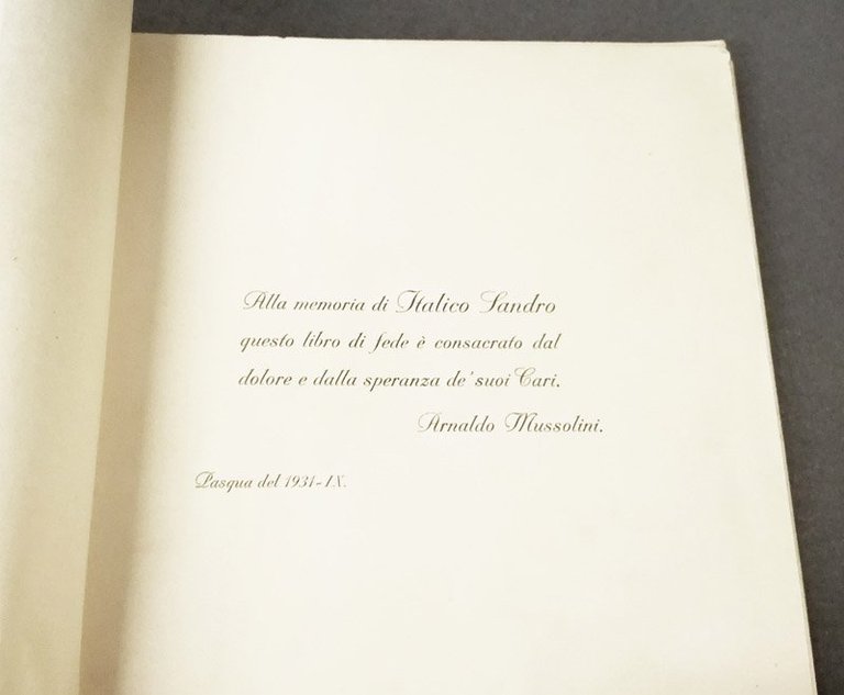 Opera memorialistica dedicata al figlio Sandro, con dedica autografa firmata