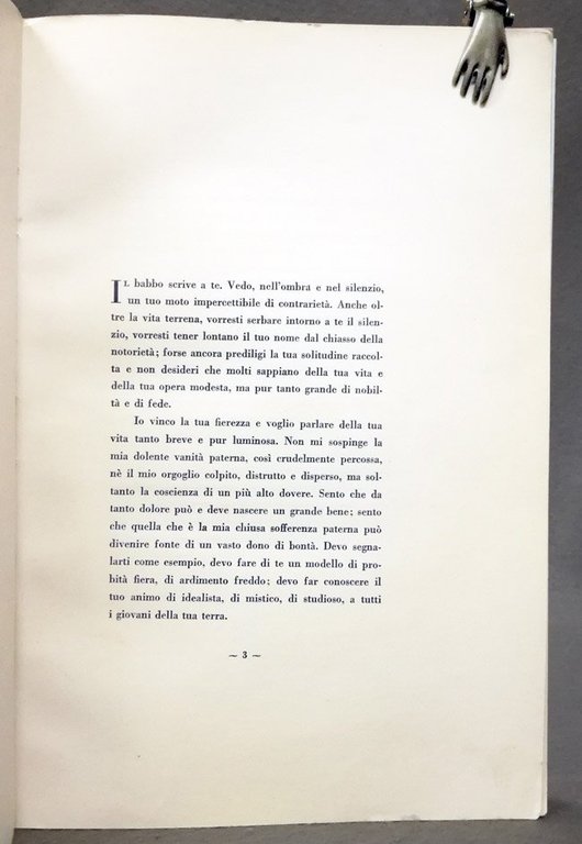 Opera memorialistica dedicata al figlio Sandro, con dedica autografa firmata