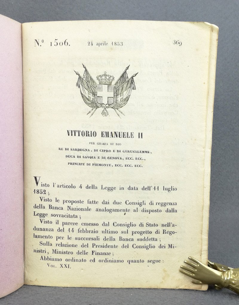 [Regno di Sardegna - Regno d'Italia]. Decreti su costituzione, statuti …