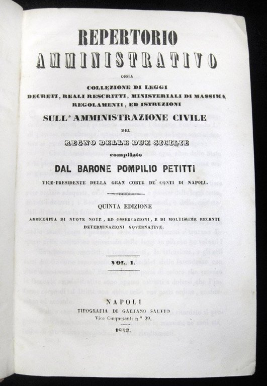 Repertorio amministrativo ossia collezione di leggi, decreti, reali rescritti, ministeriali …