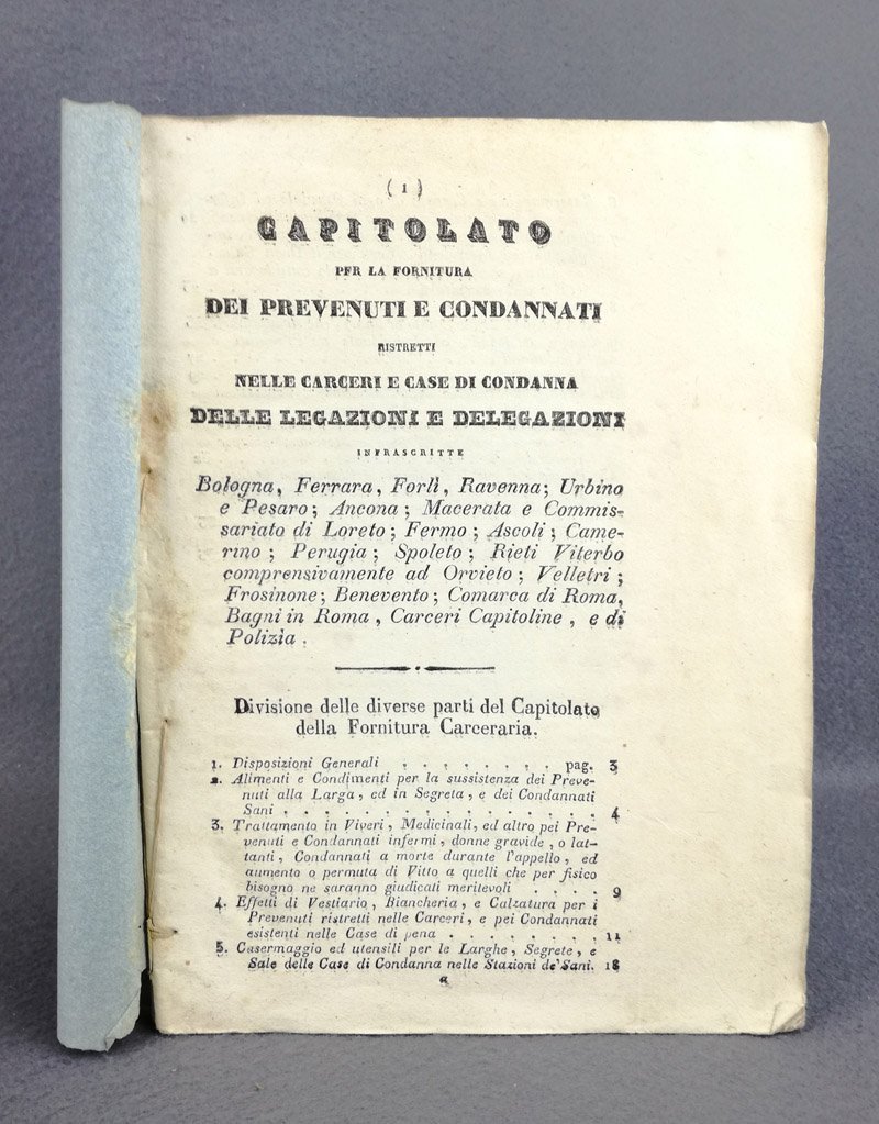 [Stato pontificio]. Capitolato per la fornitura dei prevenuti e condannati …