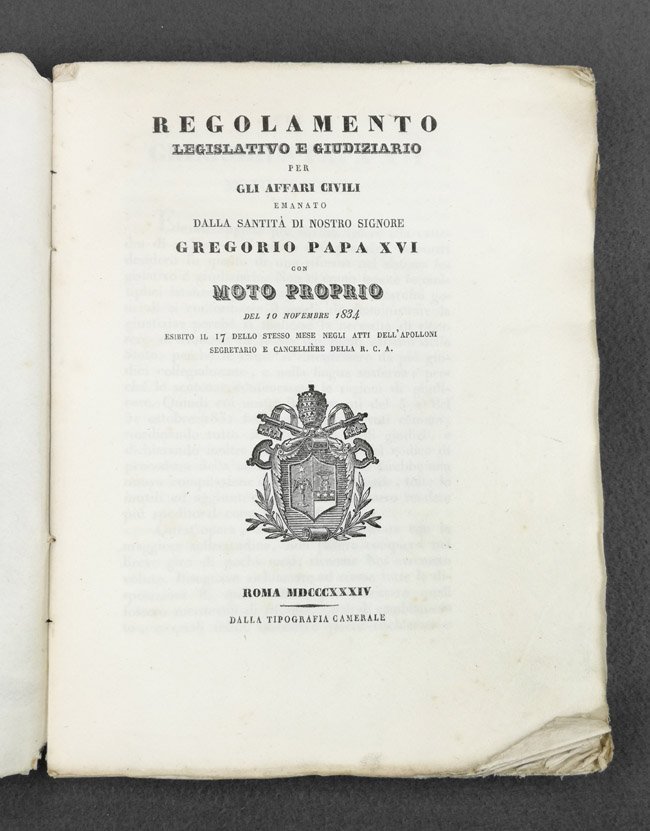 [Stato pontificio] Regolamento legislativo e giudiziario per gli affari civili …