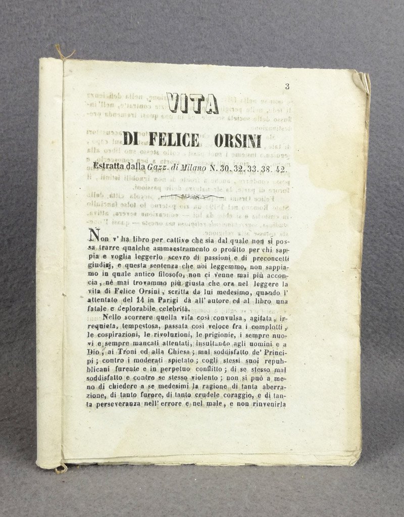 Vita di Felice Orsini. Estratta dalla Gazzetta di Milano