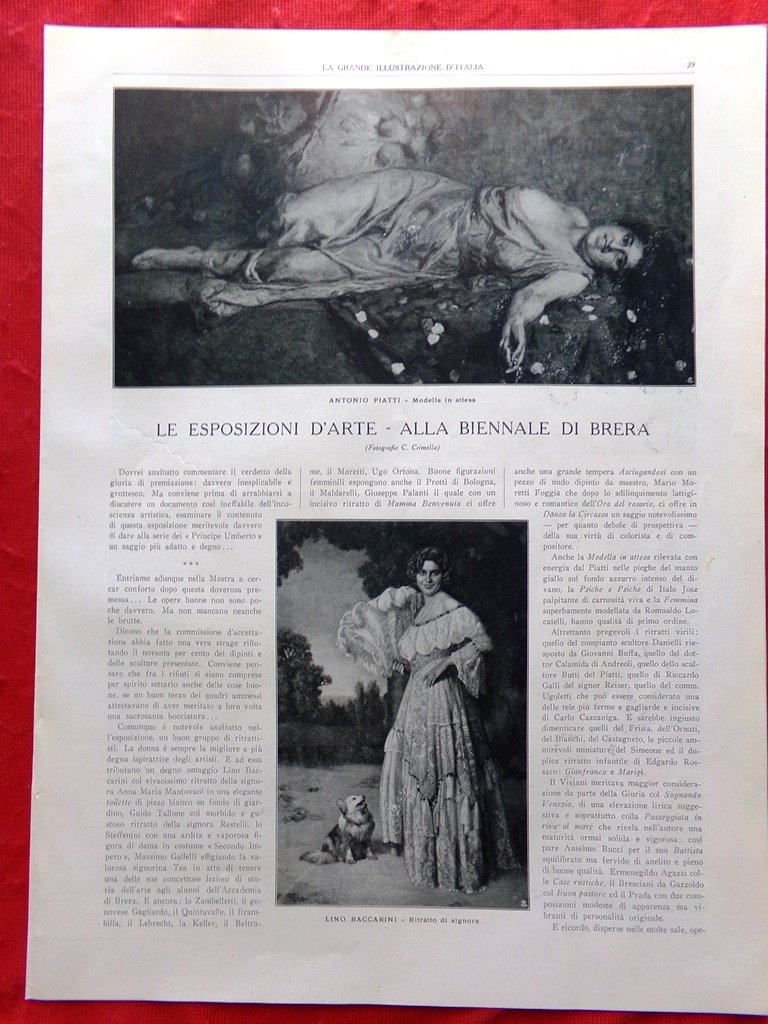 Articolo del 1925 Biennale Arte di Brera Piatti Baccarini Foggia …