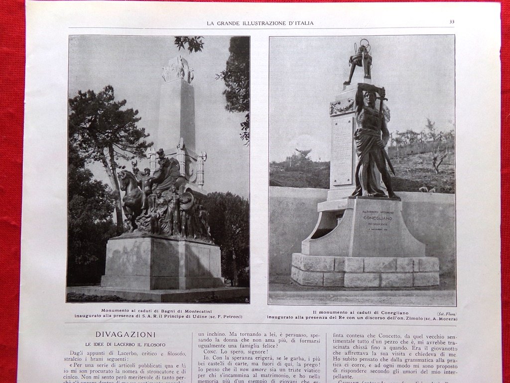 Articolo del 1925 Caduti Bagni Montecatini Conegliano Federico Valerio Ratti